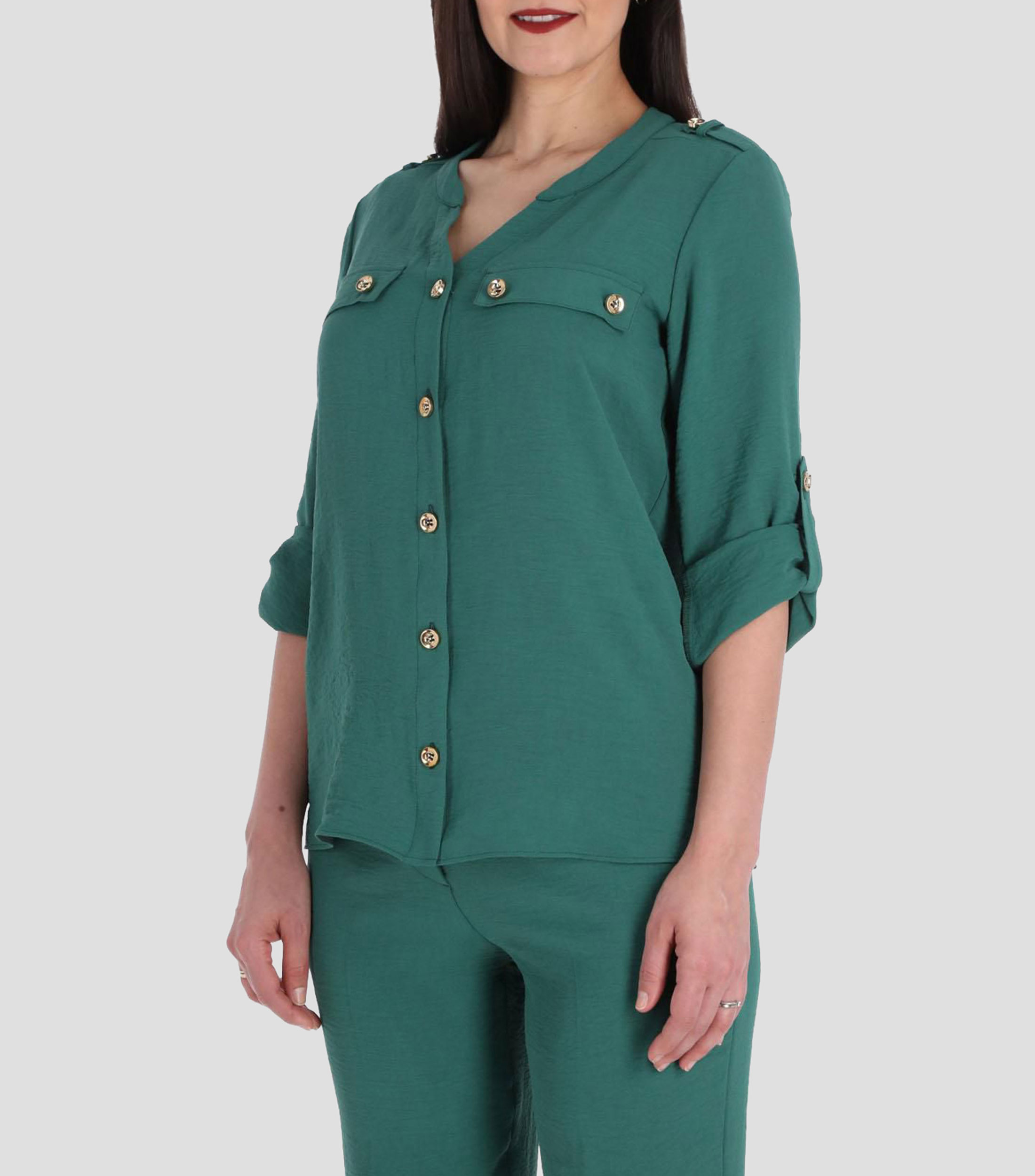 Blusa lisa manga 3/4 con trabilla ajustable Mujer